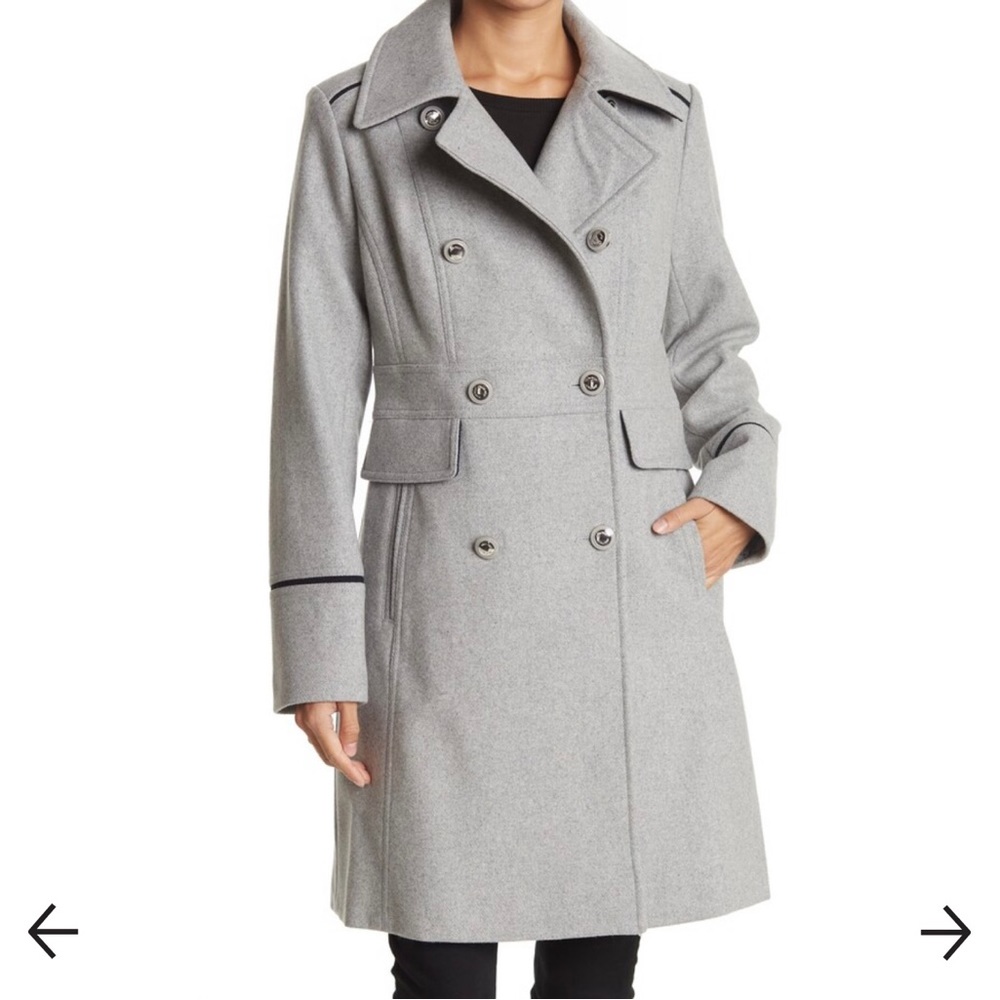 Nine West Military Double Breasted Wool Blend Coat